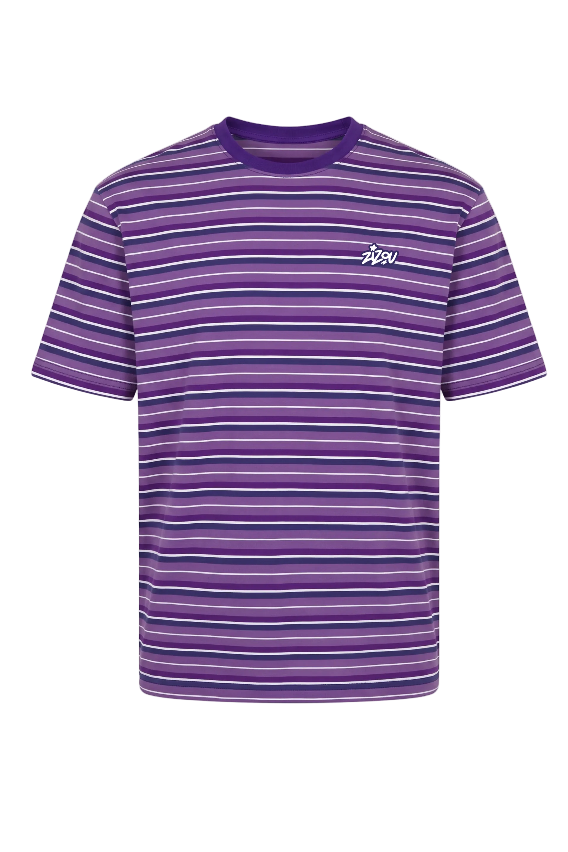 PUPRLE STRIPED TEE (FWTT BACKPRINT)